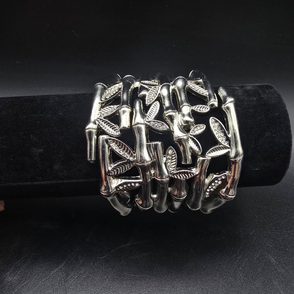 Silver Tone Bamboo Leaf Clamper Bracelet Costume Jewelry